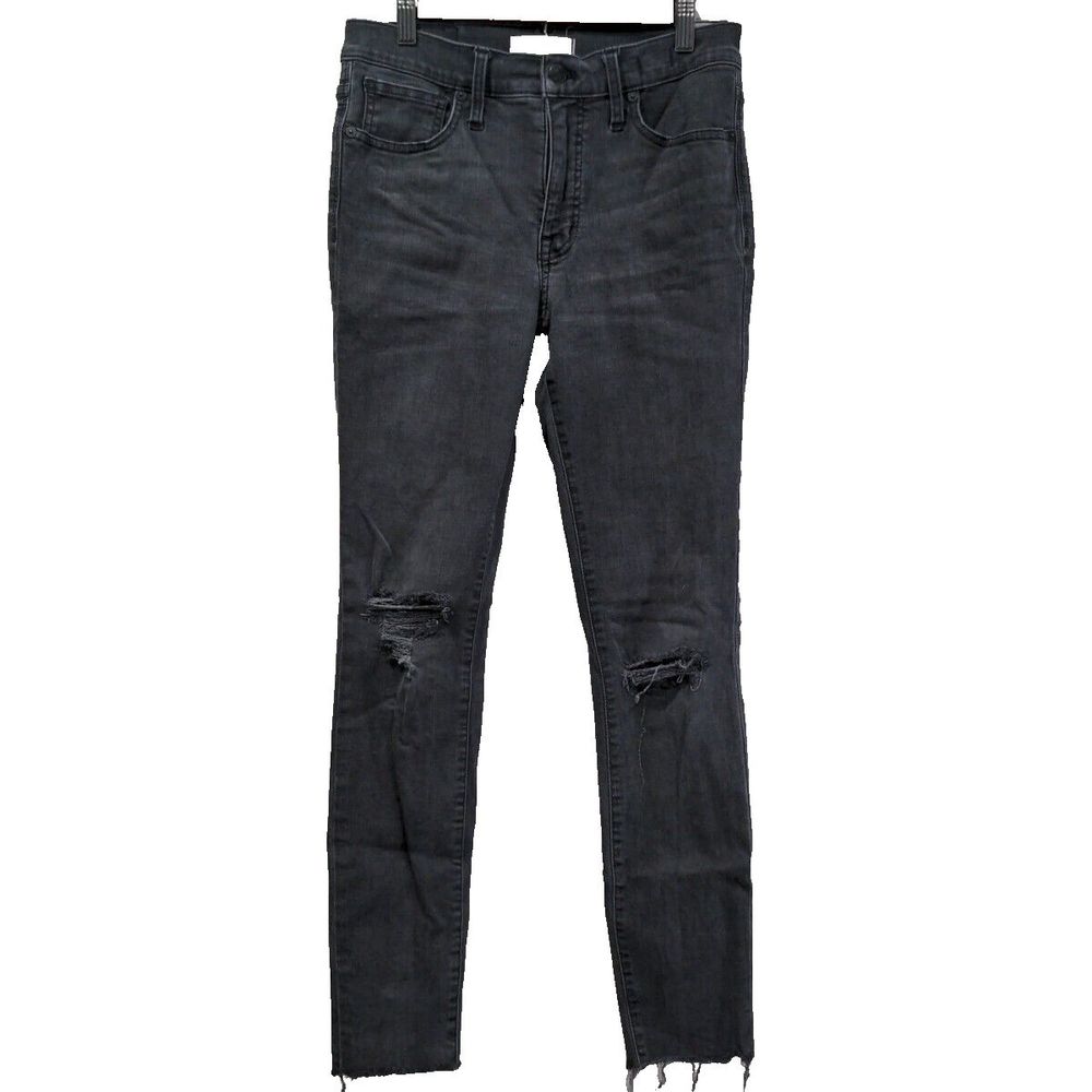Madewell Womens 9” High Rise Skinny Jeans Size 27 Distressed Raw Hem Dark Gray